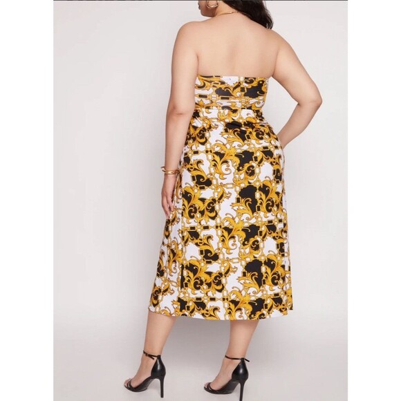 Absolutely Love It!!!  Status Print Strapless Empire Waist Dress Size Large - Picture 3 of 7